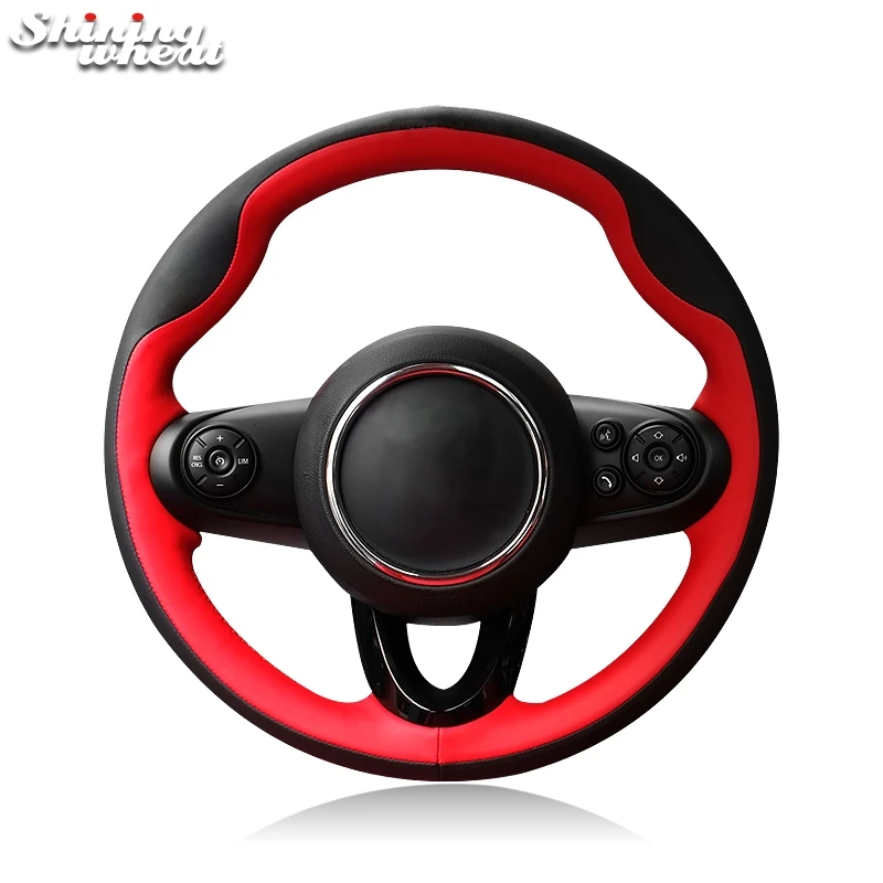 Блестящая пшеничная Черно-красная крышка рулевого колеса автомобиля из натуральной кожи для Mini Coupe 2016