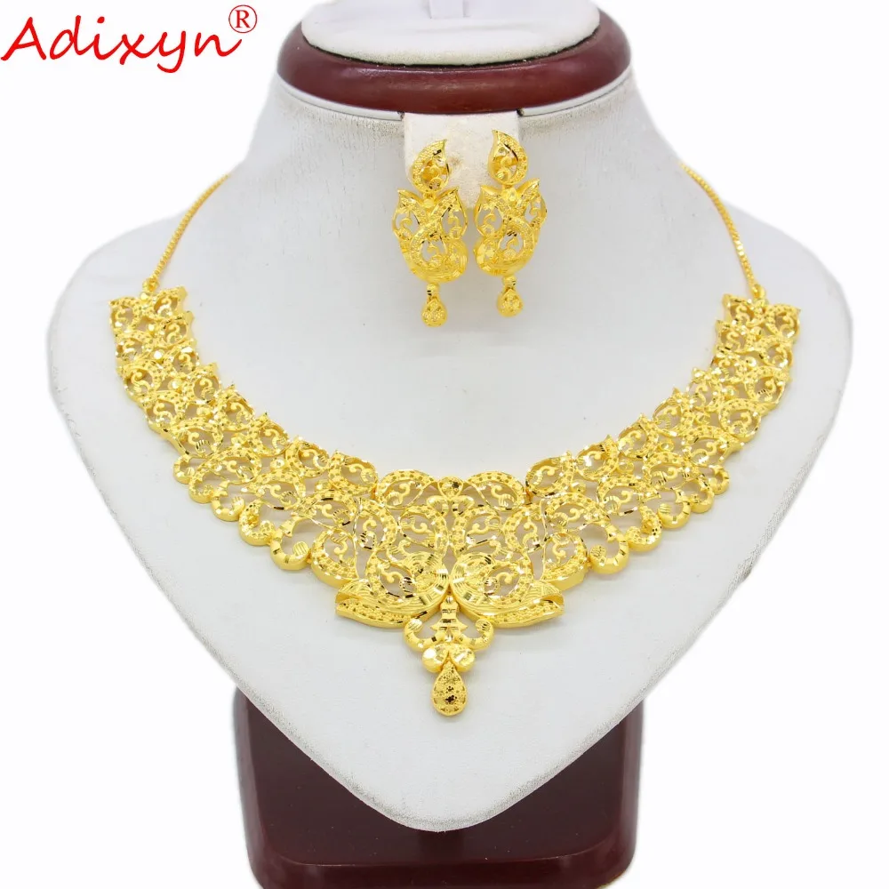 Adixyn Индийское ожерелье/Серьги, ювелирный набор для женщин/девочек, Золотой цвет/Медь,Африканские/Эфиопские подарки на Помолвку N03142
