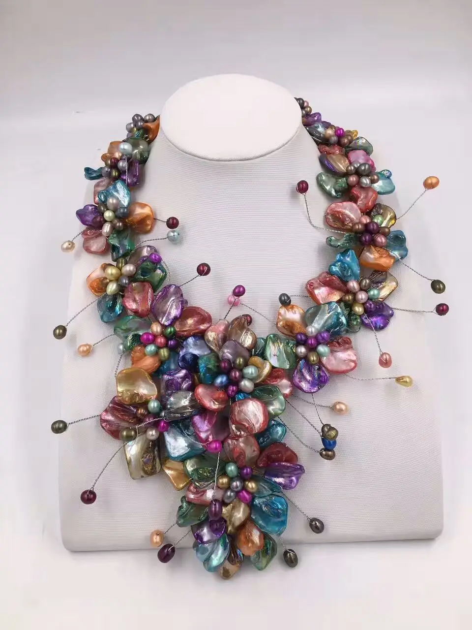ожерелье из разноцветных ракушек и пресноводного жемчуга с цветочными бусинами, 19-20 дюймов, бусы, подарок FPPJ