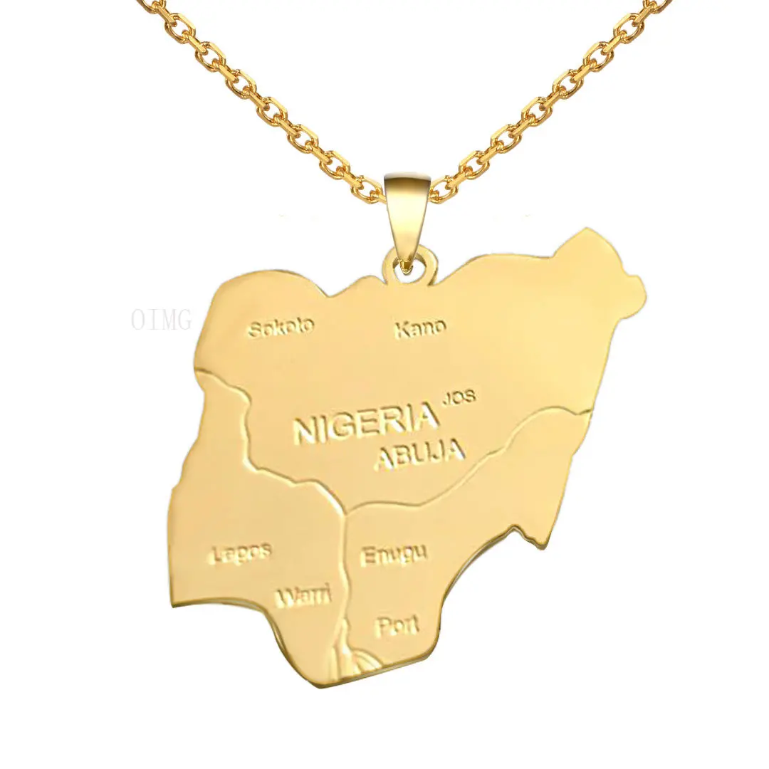 Ожерелье Унисекс с подвеской в виде карты страны Нигерия из нержавеющей стали, длинное многослойное ожерелье