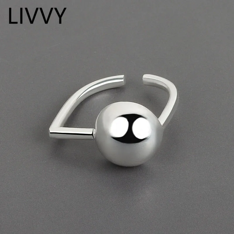 LIVVY Серебряные кольца в форме шара Корейского Винтажного Простого Модного Открытого Регулируемого кольца Для женских ювелирных изделий