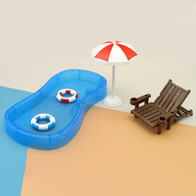 Моделирование Кукольного домика, Милый Мини-бассейн, Круг для плавания, Пляжный стул, набор Моделей для декора Кукольного домика, детские игрушки