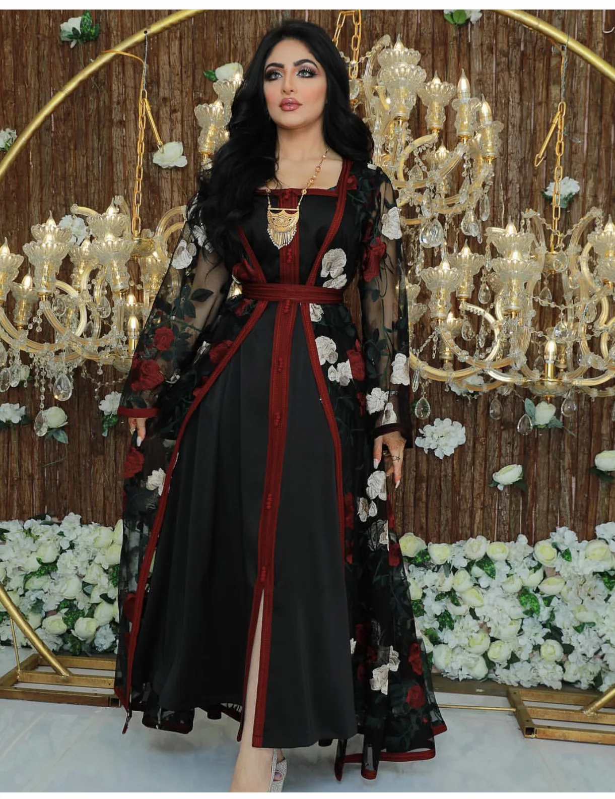 турция Дубай Арабское мусульманское женское платье Атласная Абайя с вышивкой, кружевные платья с цветочным рисунком, комплекты из 2 предметов, Исламский Пакистанский марокканский кафтан