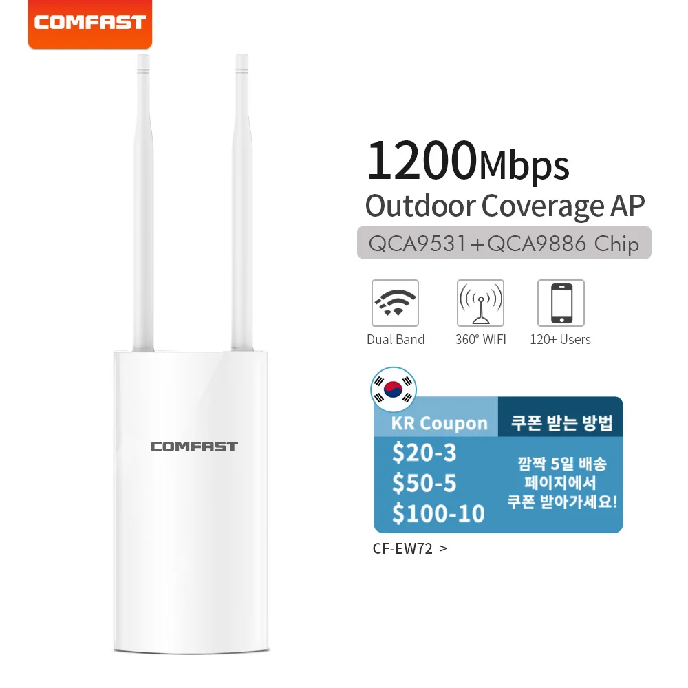 COMFAST Высокомощный Открытый Беспроводной Wi-Fi Ретранслятор AP/WiFi Маршрутизатор Двойной Dand 5 ГГц 1200 Мбит/с Расширитель Дальнего действия CF-EW72