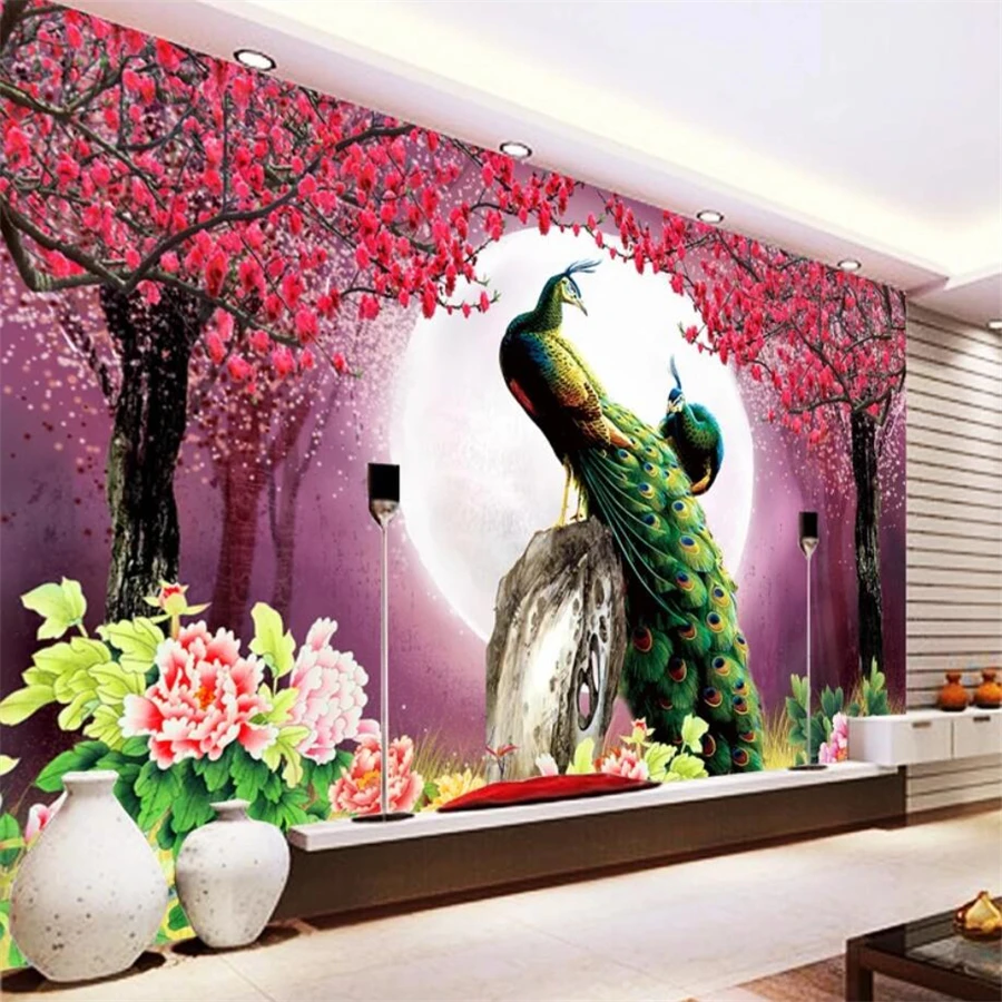 beibehang Пользовательские портретные настенные обои 3D розовый персиковый павлин ТВ фон обои для гостиной спальни фрески обои