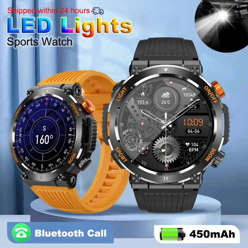 2023 Мужские Спортивные Смарт-часы Compass Со Светодиодной Подсветкой 450 мАч Мониторинг состояния батареи Bluetooth Call Clock Для Xiaomi Huawei