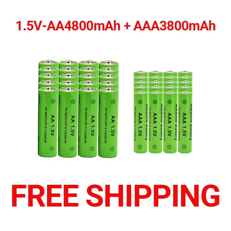 AA + AAA перезаряжаемая щелочная батарея AA 1,5 В 4800 мАч/1,5 В AAA 3800 мАч, фонарик, игрушки, часы, MP3-плеер, замена Ni-Mh аккумулятора