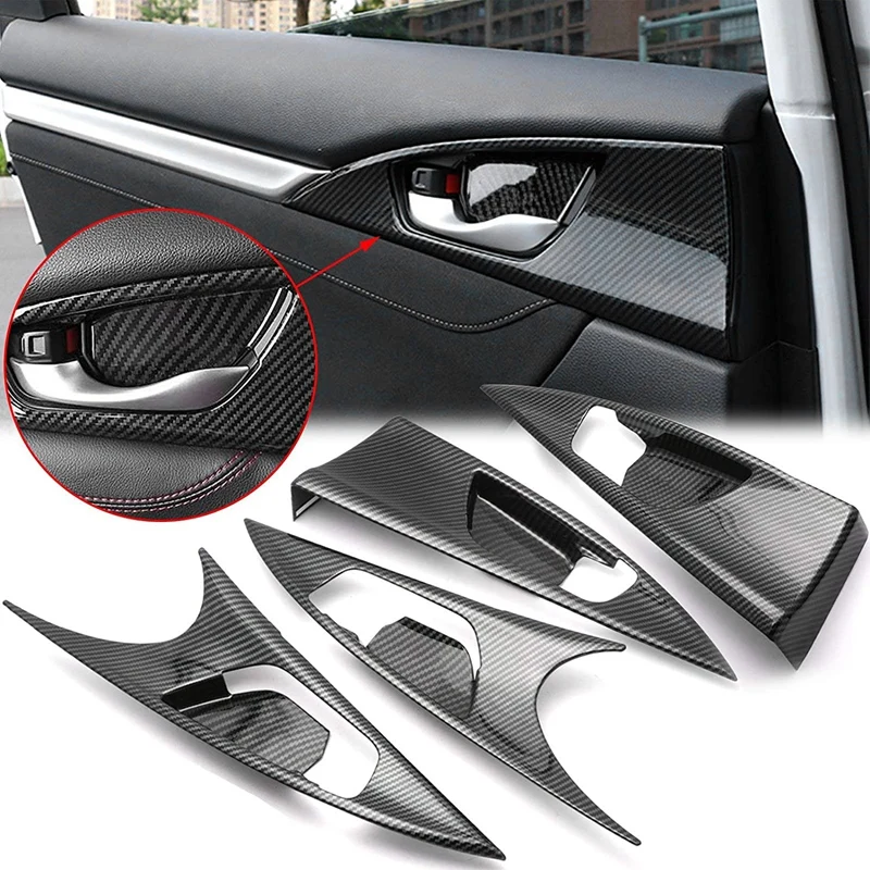 Внутренние молдинги из углеродного волокна Внутренняя Дверная ручка Накладка на Чашу для Honda Civic Седан 2016-2021