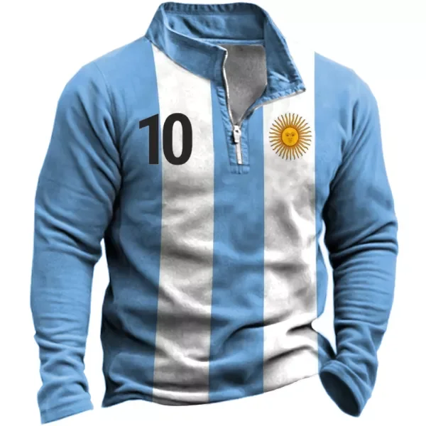 Толстовка с флагом Аргентины; Мужская повседневная толстовка на молнии наполовину; Куртка со стоячим воротником; Модная рубашка-поло с длинным рукавом; толстовка с 3D изображением флага