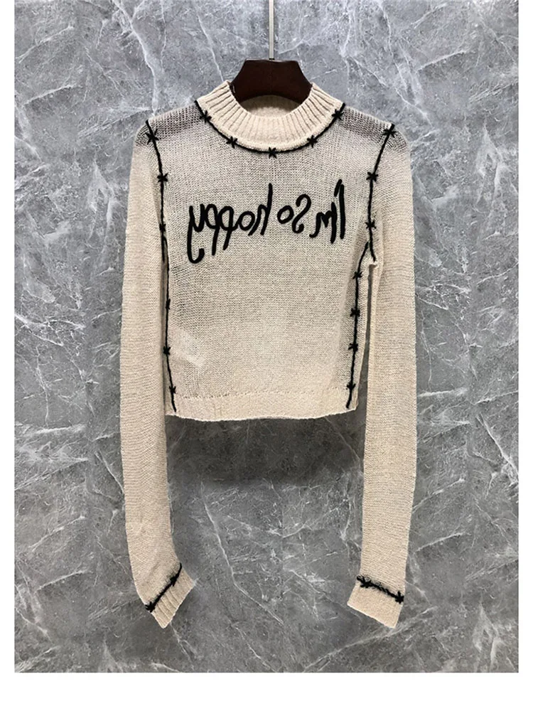 ХАЙ-СТРИТ, новейшие весенние дизайнерские топы 2023 года, Женский Пуловер с вышитым буквенным воротником-стойкой, свитер