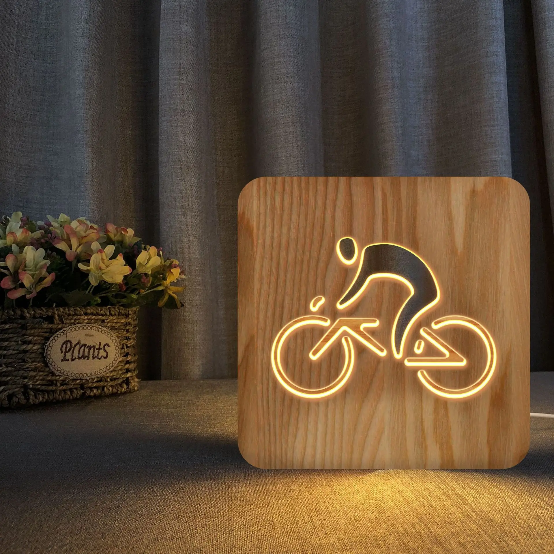 3d моделирование езды на велосипеде, светодиодная деревянная лампа, прикроватный ночник для детской комнаты, полый стол для резьбы, настольная лампа для домашнего декора спальни