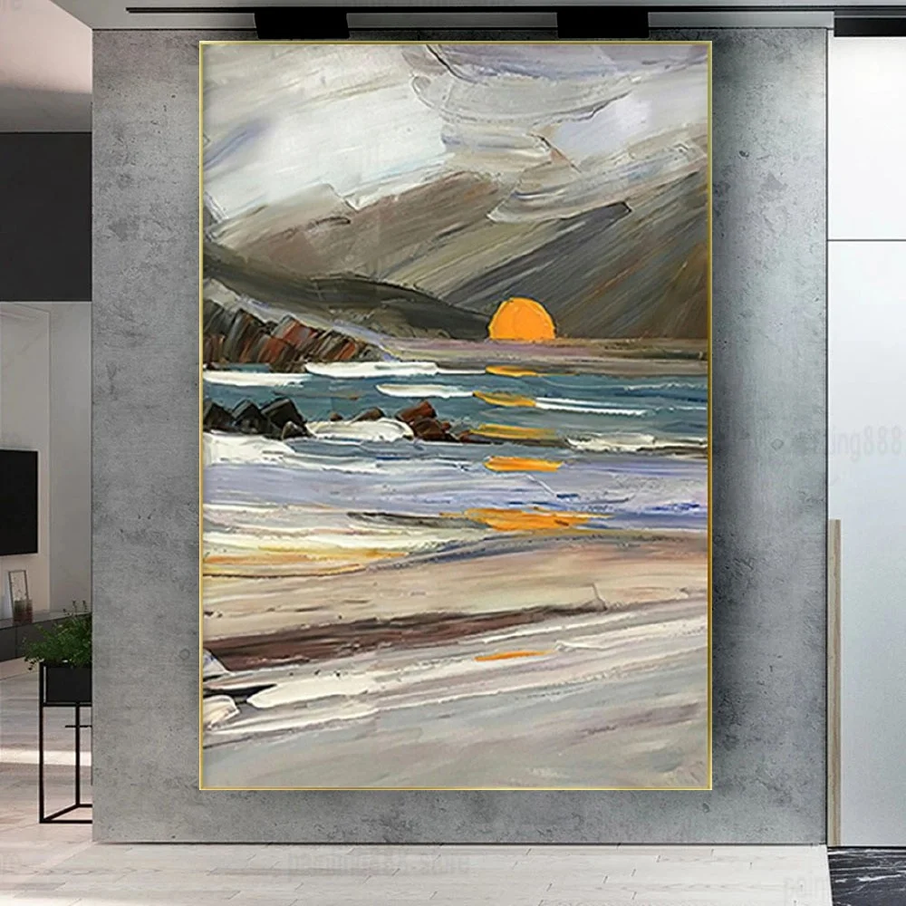 100% Ручная работа холст картина маслом Декор внутренних стен Художественные экспонаты Морской рассвет Пейзаж восхода солнца Современная фреска для гостиной плакат