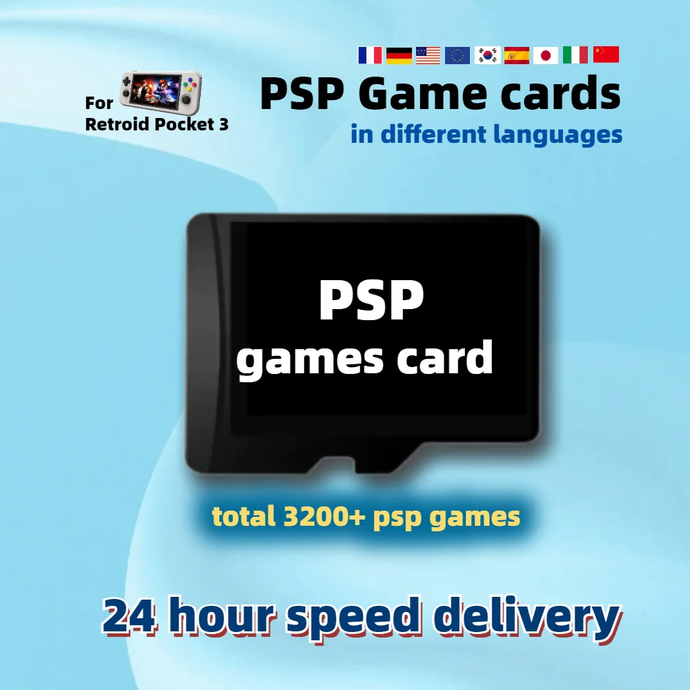 Игровая карта PSP TF для Retroidpocket 3 Plus Flip RP3 + Язык США Европа Япония Франция Германия Италия Корея Испания Китай 3200 +