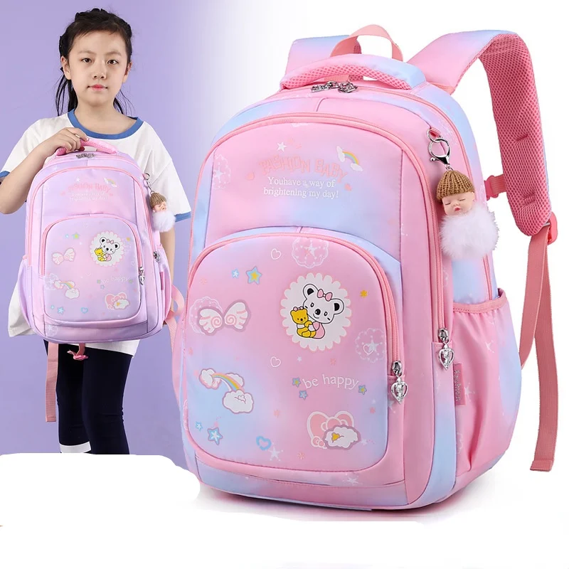 Принцесса для девочек, Градиентный розовый Радужный бант, школьные сумки для студентов, Новые детские Милые модные Мультяшные Рюкзаки Большой емкости, Горячие