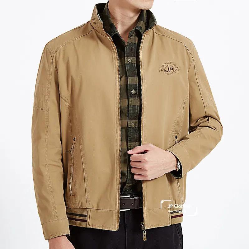 мужское пальто, куртка, мужская весенняя однотонная хлопковая куртка большого размера, двусторонняя хлопковая повседневная деловая куртка, пальто