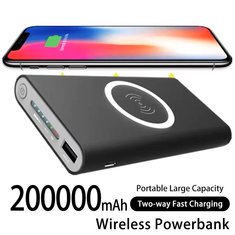 Новый Power Bank200000mAh Беспроводной Двусторонний Банк Быстрой Зарядки Powerbank Портативное Внешнее зарядное устройство Высокой емкости для IPhone14 13