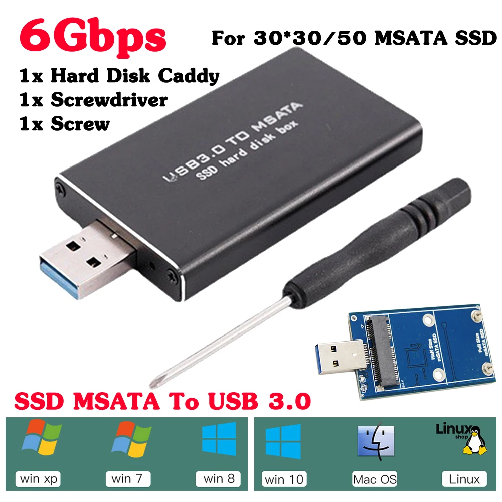 6 Гбит/с SSD MSATA к USB3.0 SSD Корпус Жесткий диск Чехол Адаптер M2 SSD Внешний жесткий диск Мобильный ящик Жесткий диск Чехол Поддерживает Диск 30 *30/50