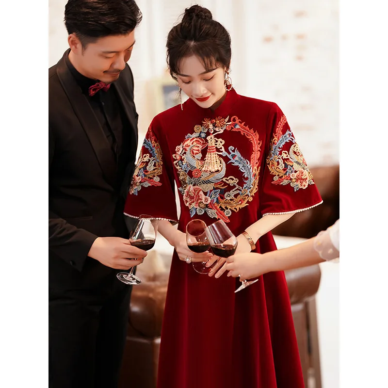 Китайский стиль, Большие размеры, Одежда для Свадебных Тостов, Банкета по случаю Помолвки, Традиционное платье Чонсам Для Беременных, Вечерние платья для беременных