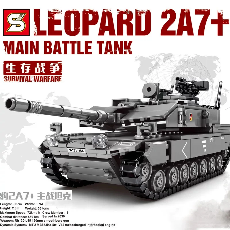 Кирпичи Армейские Военные Танки leopard M1A1 Основной Боевой Танк Солдат Строительные Блоки WW2 Kids Детские игрушки Подарки