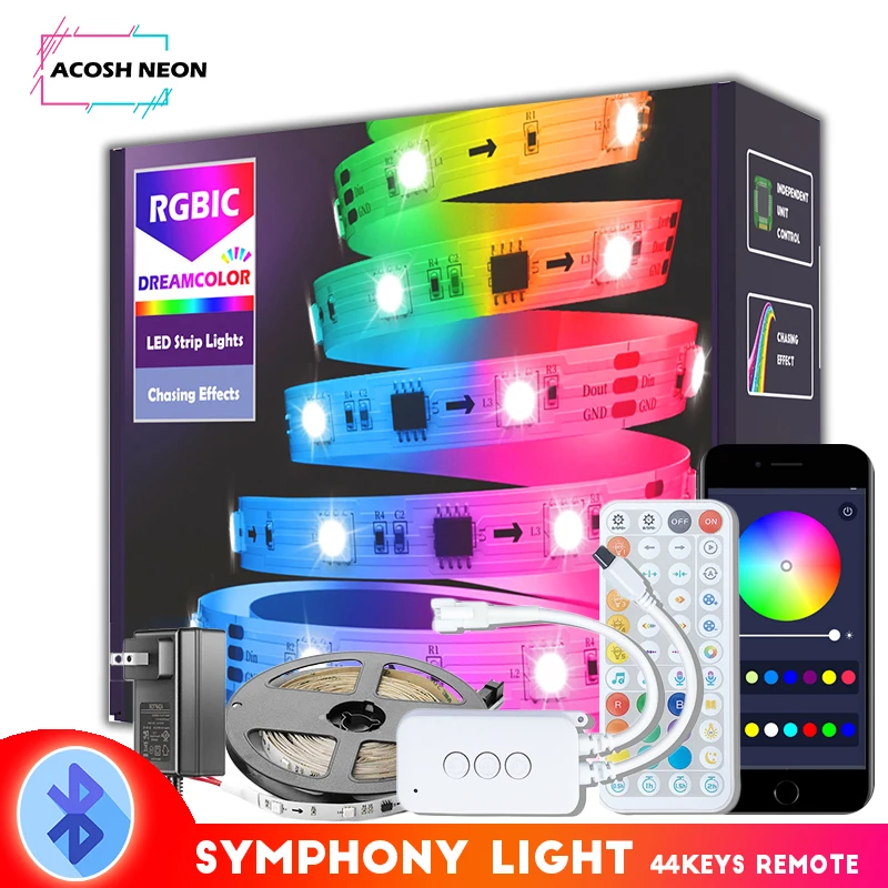 10 М/32,8 фута Bluetooth Светодиодные Ленты с Подсветкой Адресуемые светодиодные Ленты с Подсветкой Rgbic Dreamcolor Pixel Светодиодный Гибкий Канатный Светильник для Спальни