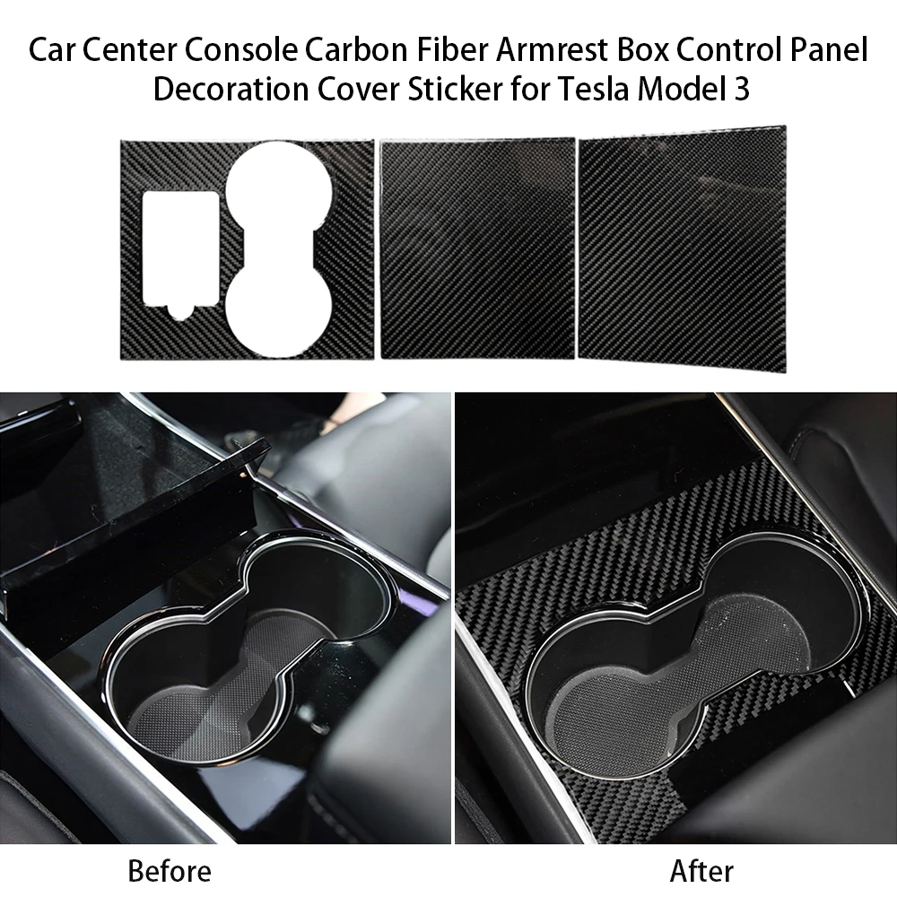 Для центральной консоли автомобиля Tesla Model 3, комплект для обертывания, коробка для подлокотников из углеродного волокна, Панель управления, украшение, наклейка