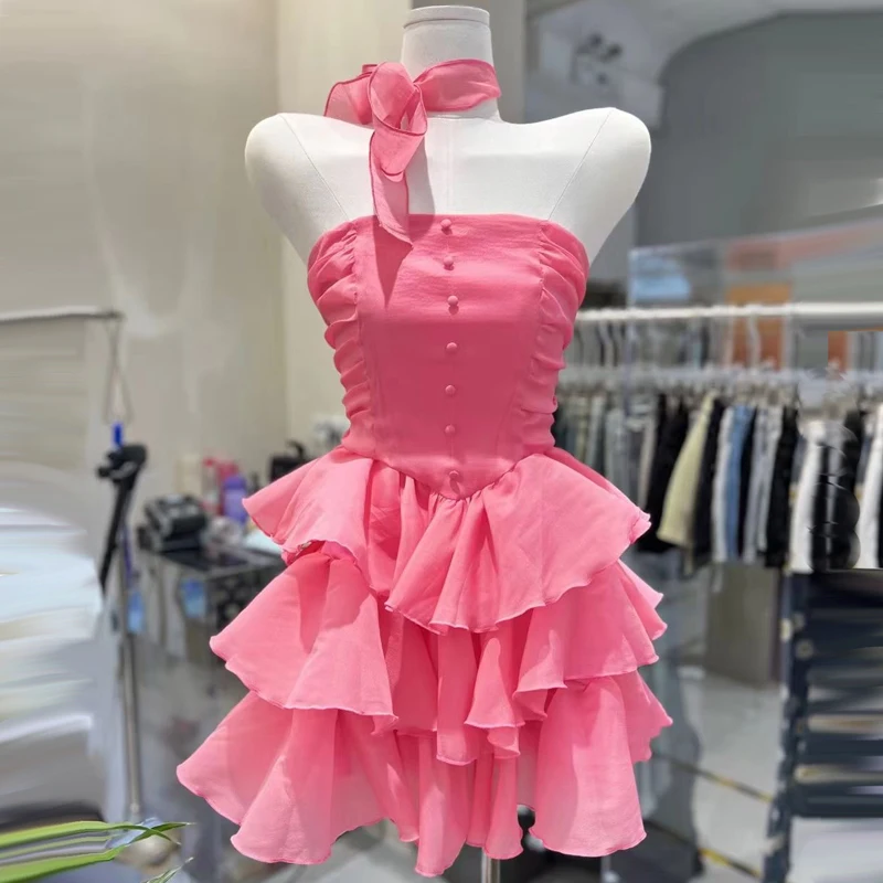Женское Сексуальное многослойное платье для Торта, мини-платье без бретелек с оборками, шикарное праздничное короткое платье для вечеринки