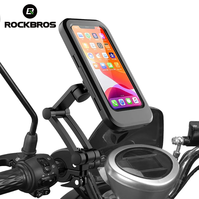 ROCKBROS Держатель велосипедного руля Регулируемый Водонепроницаемый Велосипедный кронштейн IPX6, Гибкая подставка для телефона с сенсорным экраном, аксессуары для велосипедов