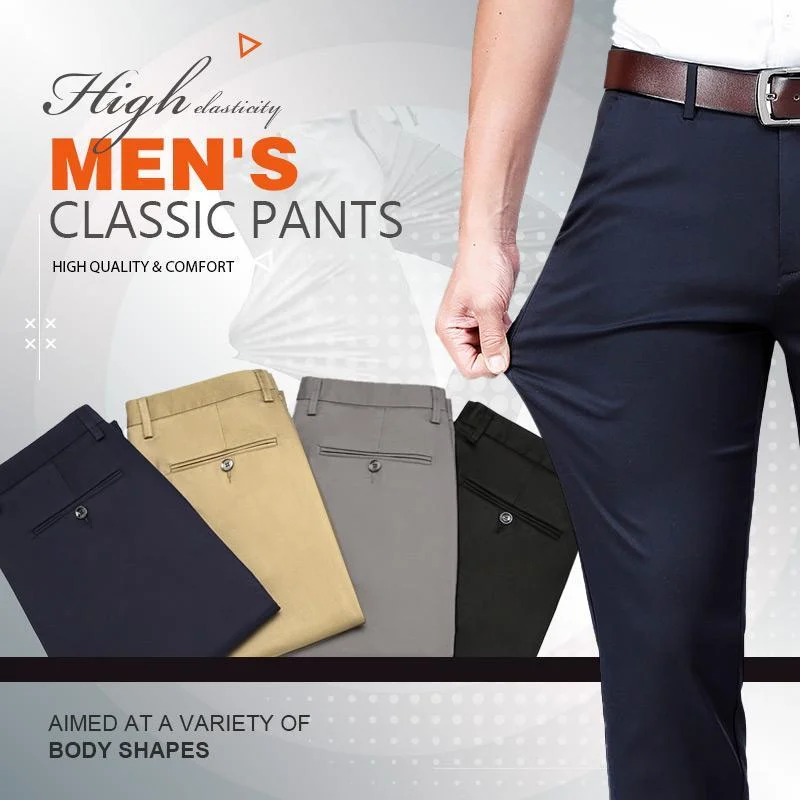 Мужские Классические брюки с высокой эластичностью, весенне-летние повседневные брюки, брюки с высокой талией, деловые повседневные брюки, Прямая поставка