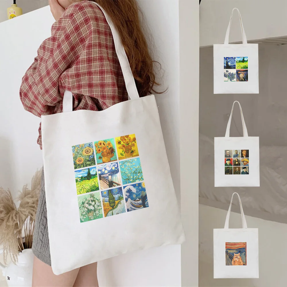 Модная женская ретро-холщовая сумка на плечо, картина маслом Ван Гога, сумка для отдыха, Дорожная сумка для покупок, сумка для хранения большой емкости