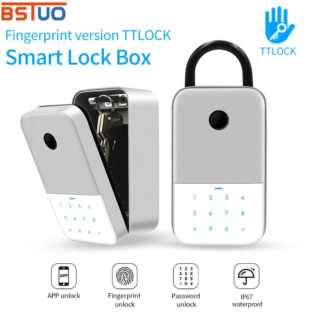 Водонепроницаемый TTLOCK App Удаленный доступ, отпечаток пальца, Bluetooth, Цифровая коробка для ключей, Настенное крепление, сейф для хранения, противоугонная коробка