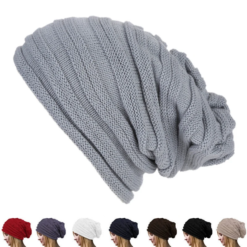 Зимняя мешковатая шапка-бини с напуском, шерстяная вязаная теплая шапка для мужчин и женщин, зимняя шапка-бини большого размера для катания на лыжах