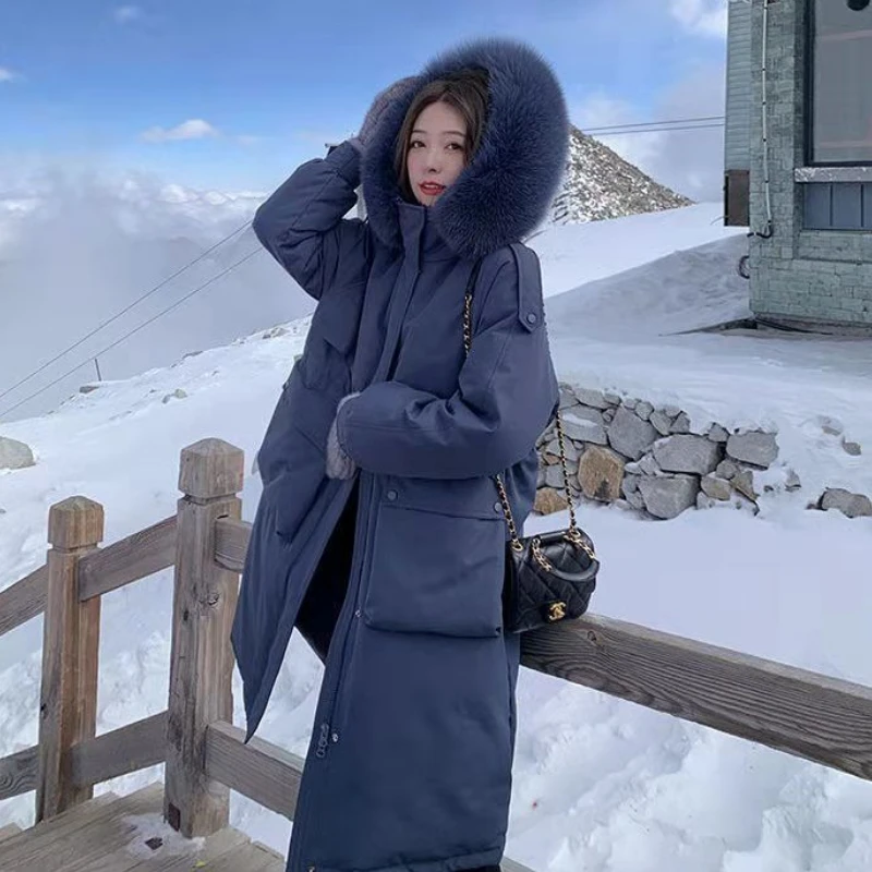 Корейская зимняя куртка с капюшоном, Женская Толстая куртка с меховой подкладкой, Женская Зимняя зимняя одежда, Длинная парка, Зимняя куртка