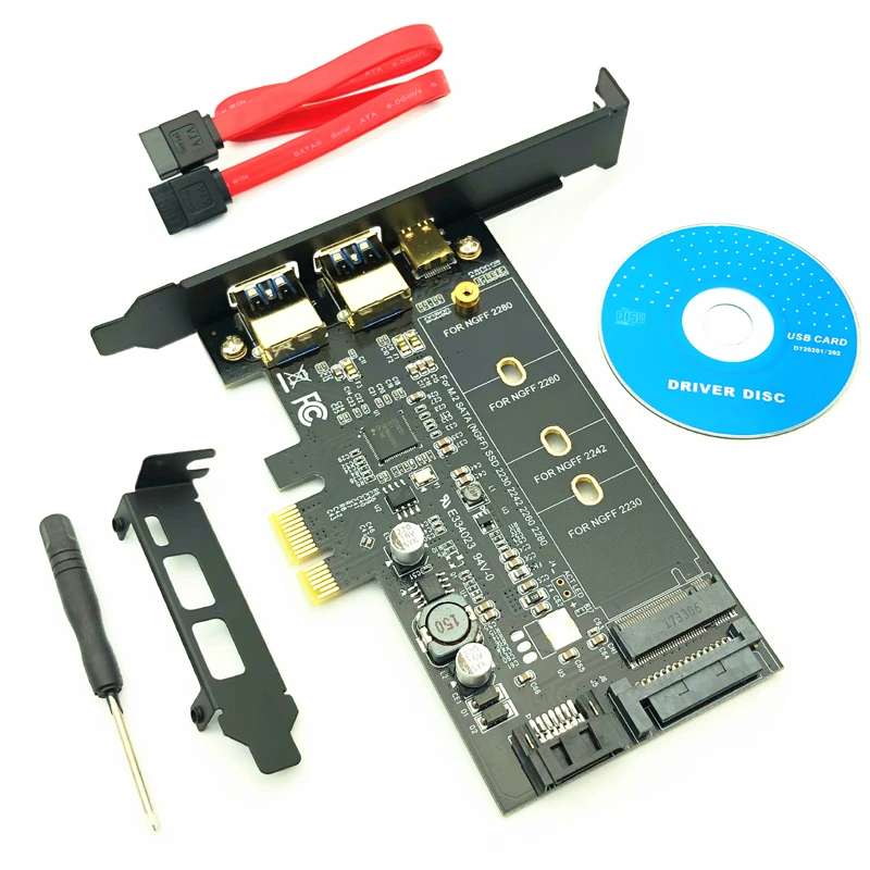 USB 3,0 PCI Express Riser Card Двухпортовый USB3.0 + 1 Порт USB 3,1 Type-C + M.2 Адаптер NGFF M2 SATA SSD B Ключ к контроллеру PCI-E.