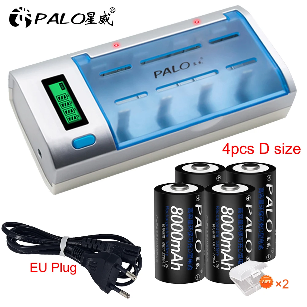 PALO ЖК-дисплей Умное интеллектуальное Зарядное устройство для аккумуляторов 1,2 В AA/AAA/SC/C/D/9 В + 4 шт.