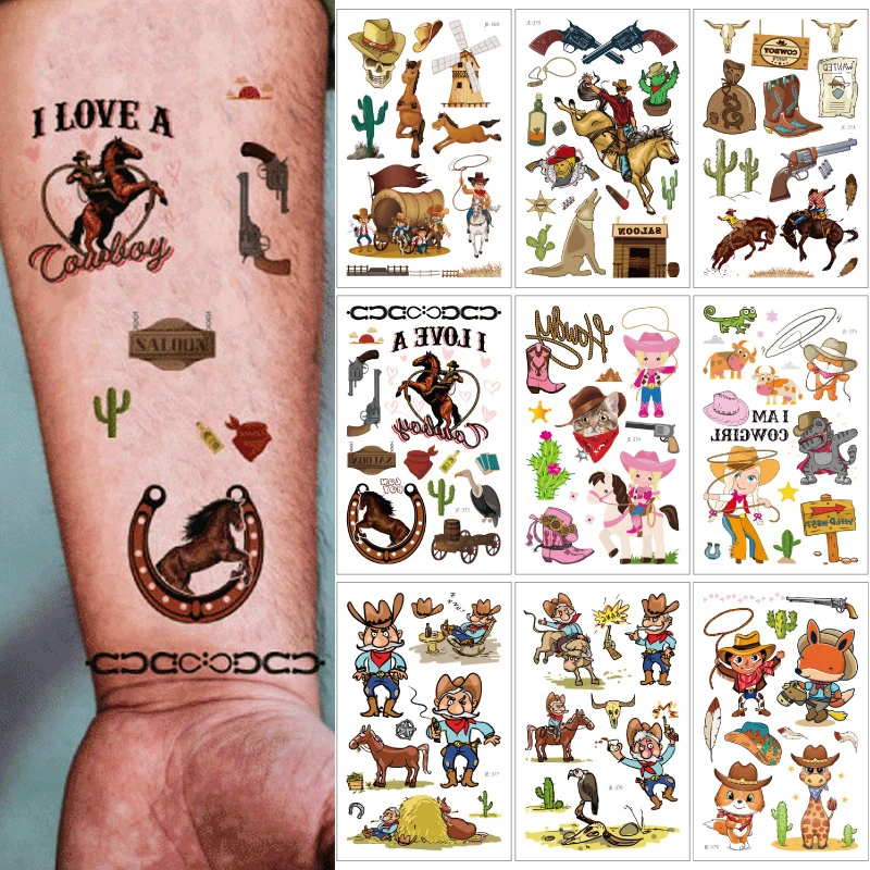 12 ШТ., Ковбойская наклейка с временными татуировками, коллекция 