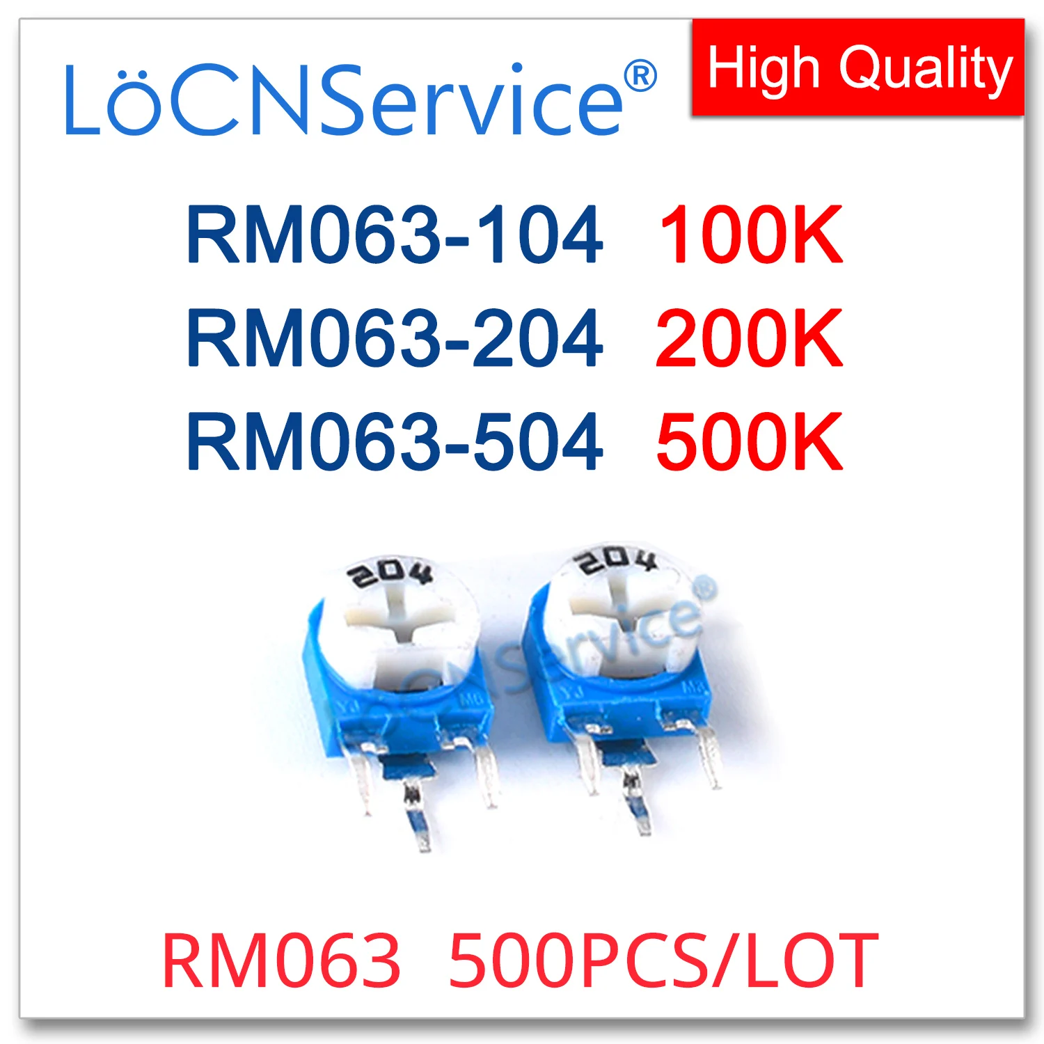 LoCNService 500ШТ RM063 RM063-104 RM063-204 RM063-504 100K 200K 500K Потенциометр для триммера Trimpot Сделано в Китае Высокого качества