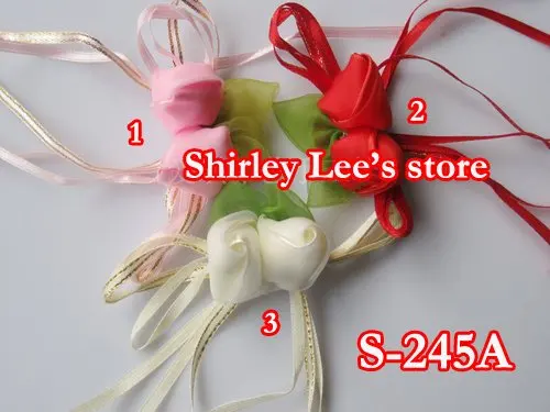 Оптовая продажа ----300 КРАСИВЫЙ шелковый бутон розы 10 см с бантом LVS, МИКС из 3 цветов (S-245A)