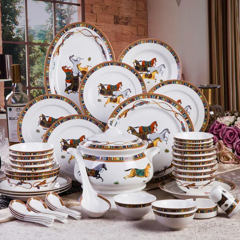 Европейская легкая роскошная посуда, комбинированная бытовая керамика, миска для риса с глубокой тарелкой, костяной фарфор