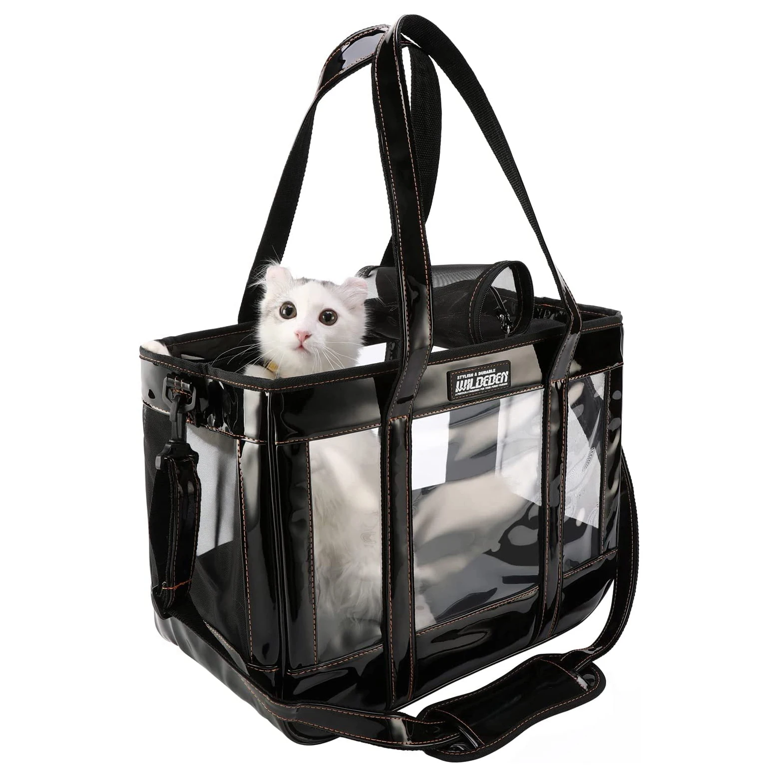 Модная сумка-переноска для домашних собак, Прозрачная дорожная сумка на плечо из искусственной кожи, рюкзак, Одобренный авиакомпанией для перевозки кошек WILDEDEN
