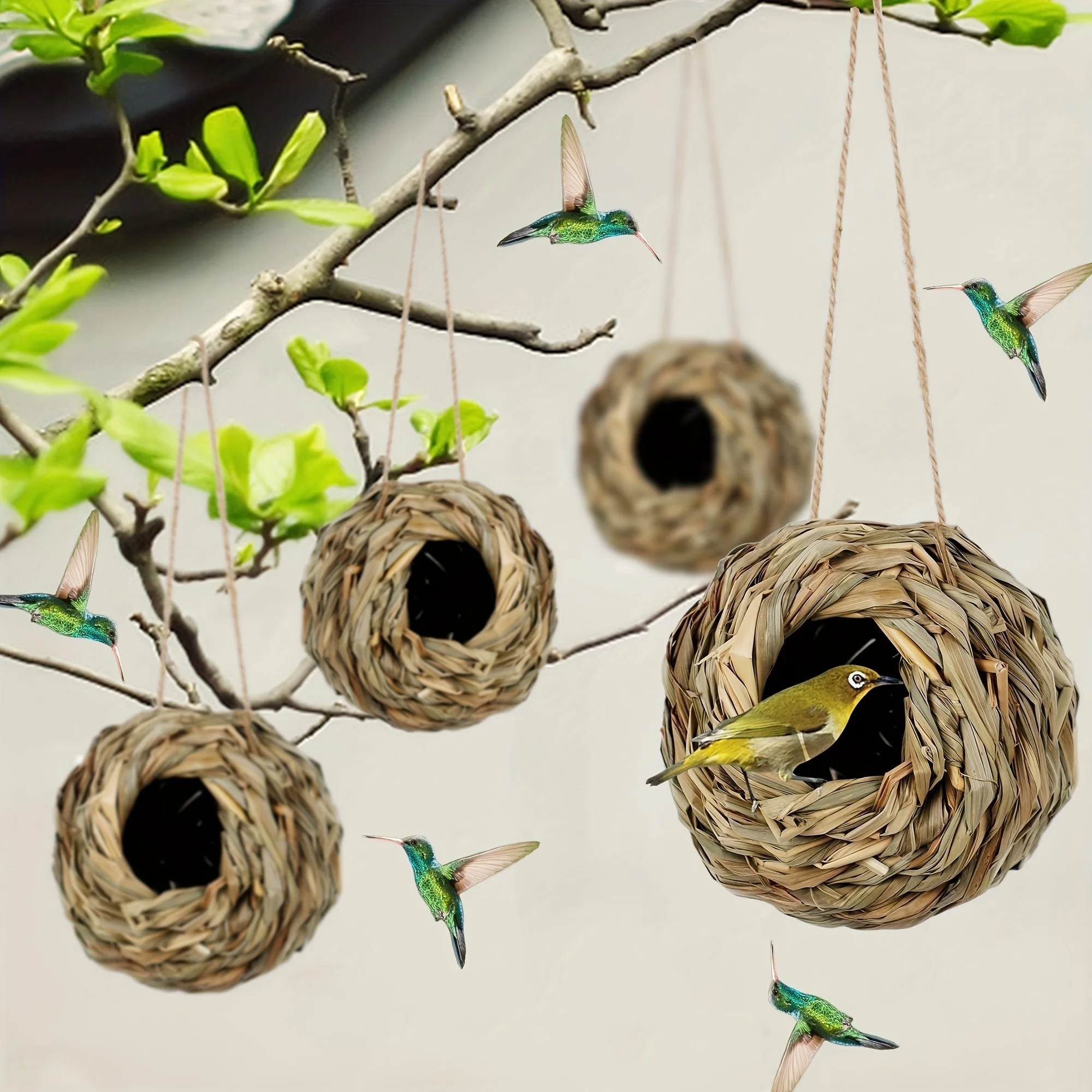 4 шт., дышащее птичье гнездо ручной работы, повесьте его на дереве в вашем саду