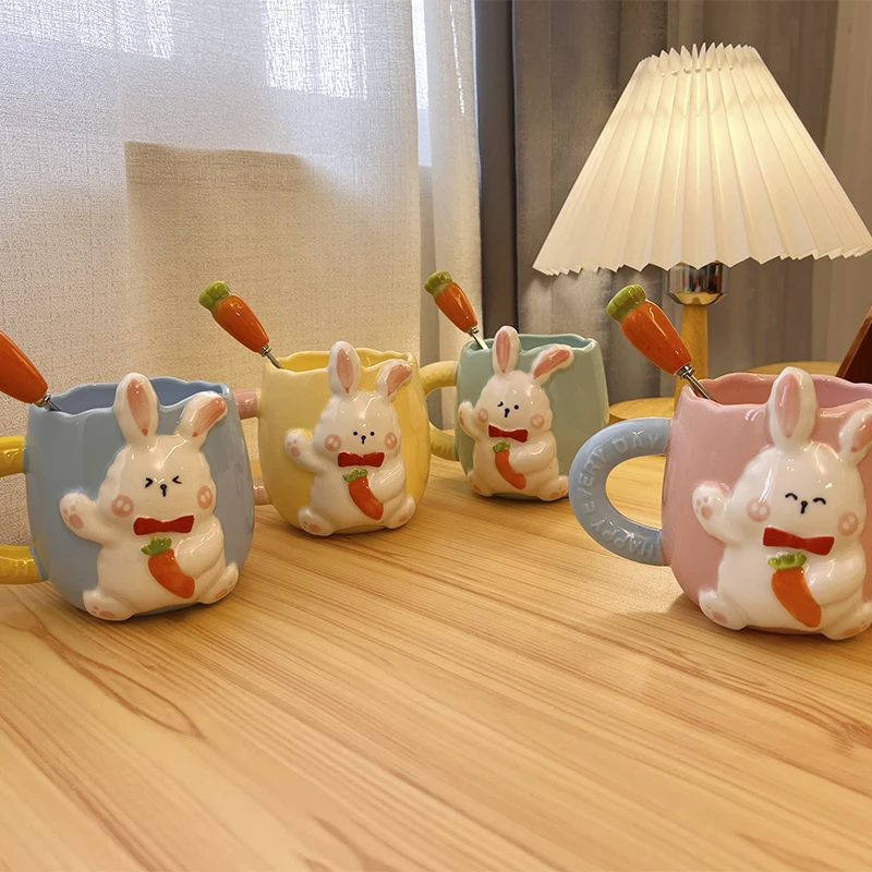 Детская Керамическая кружка Rabbit Cup, Красивая Пара, Чашка для воды, Милая рельефная кофейная чашка с ручной росписью для студентов мужского и женского пола
