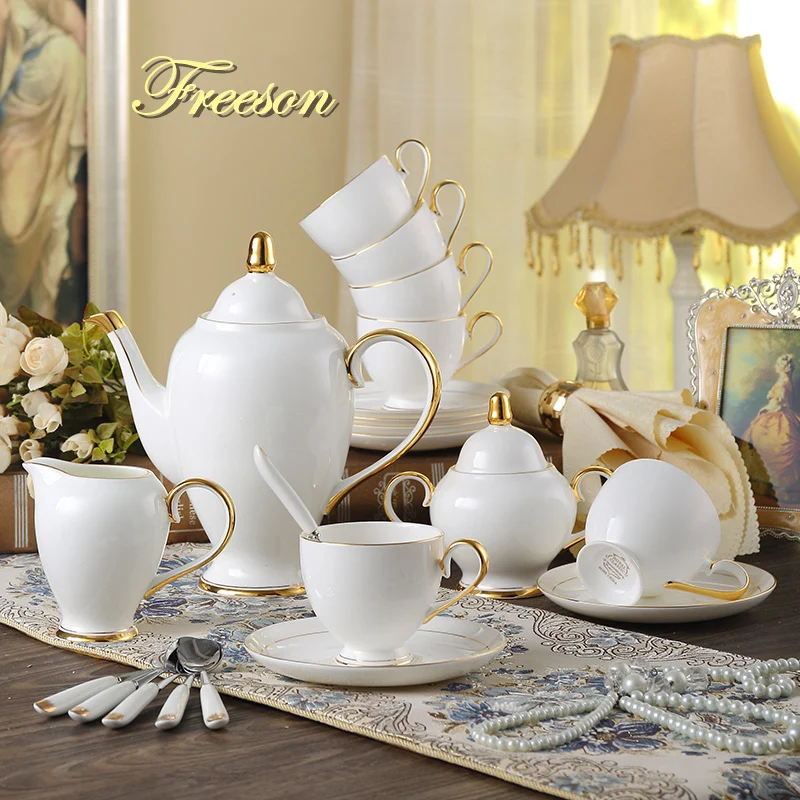 Кофейник из костяного фарфора с белым фарфором, золотой чайник для чая, керамическая чашка, сахарница, чайник, чайник для чая с молоком