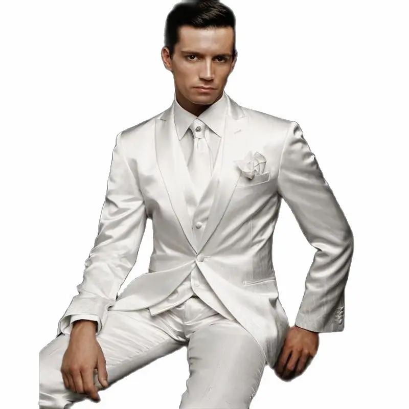 2020 Смокинги для жениха с козырьком и лацканами на одной пуговице, Мужское Свадебное платье для жениха, Отличный Мужской костюм, костюм-тройка (куртка + Брюки + жилет)