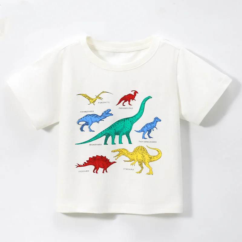 Хлопковая детская футболка для мальчиков, яркий топ с рисунком динозавра из мультфильма, Одежда для маленьких девочек, футболки с короткими рукавами, Детские рубашки
