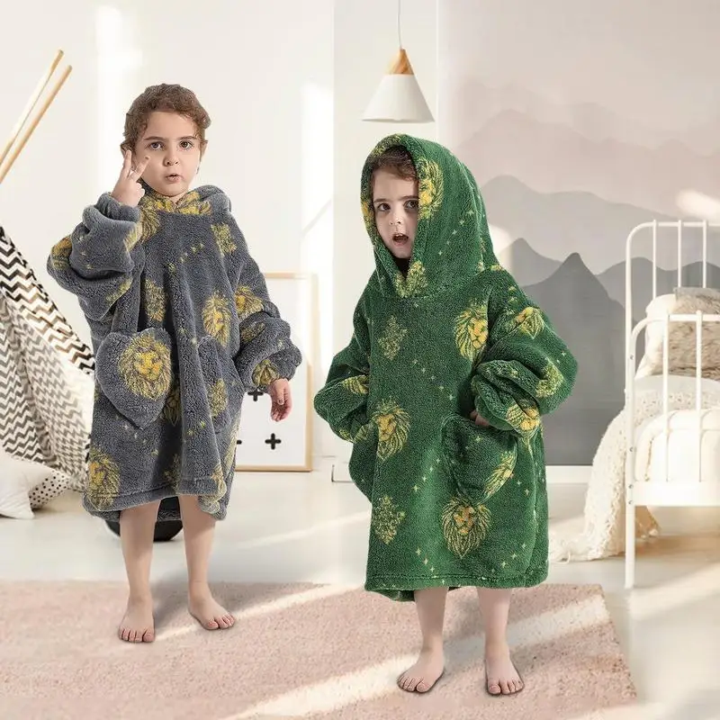 Носимое одеяло, Детское одеяло для малышей, Толстовка с капюшоном Для детей, Негабаритное Пушистое теплое одеяло с карманом, одеяло для детского сада