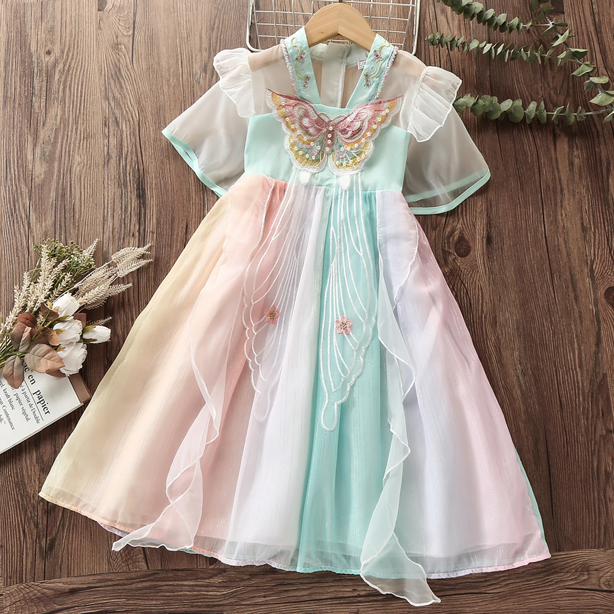 Детские шифоновые платья принцессы для девочек, праздничное красочное длинное платье в стиле Лолиты, детские наряды, летние детские костюмы 4, 6, 8, 10, 12 лет