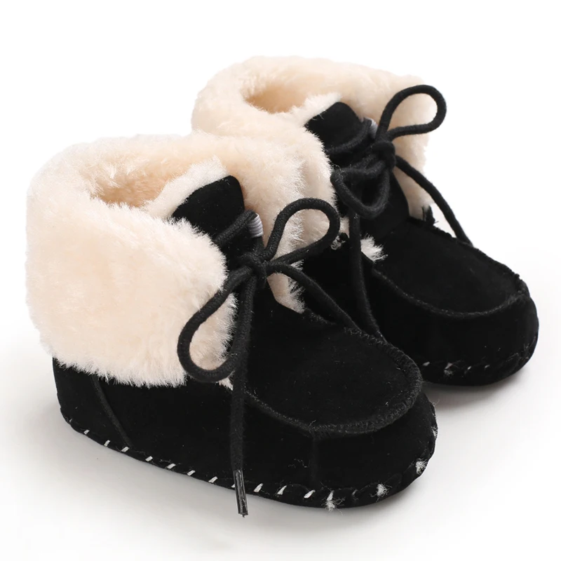 Зимняя новая модная хлопчатобумажная обувь из сплайсированного плюша для мальчиков 0-1 лет с завязками на носках, обувь для ходьбы с защитой от падения