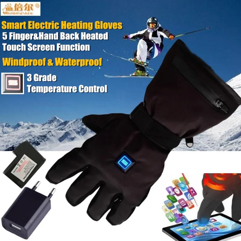 Перчатки с электроподогревом Smart Touch Screen, Лыжные перчатки для спорта на открытом воздухе, 5 пальцев и задняя часть рук, литий-ионный самонагревающийся аккумулятор, 3 переключателя передач