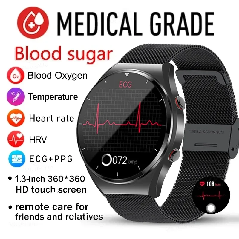 2023 Новые Неинвазивные Смарт-Часы ECG + PPG, Измеряющие уровень сахара в крови, Мужские, Сердечный Ритм, Кислород в Крови, Умные Часы Для Здоровья, Женские, Водонепроницаемые Спортивные Часы
