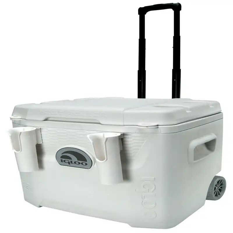 Сверхпрочный Qt-5-дневный белый морской холодильник для льда на колесиках - чрезвычайно портативный и удобный в хранении для всех ваших нужд на пикнике